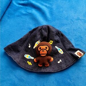 Bape Kids Navy Bucket Hat with Brown Ape Toy Patch
